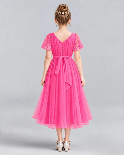 Hot Pink A-line Junior Bridesmaid Dresses Back