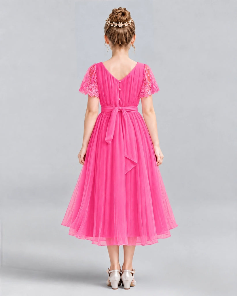 Hot Pink A-line Junior Bridesmaid Dresses Back