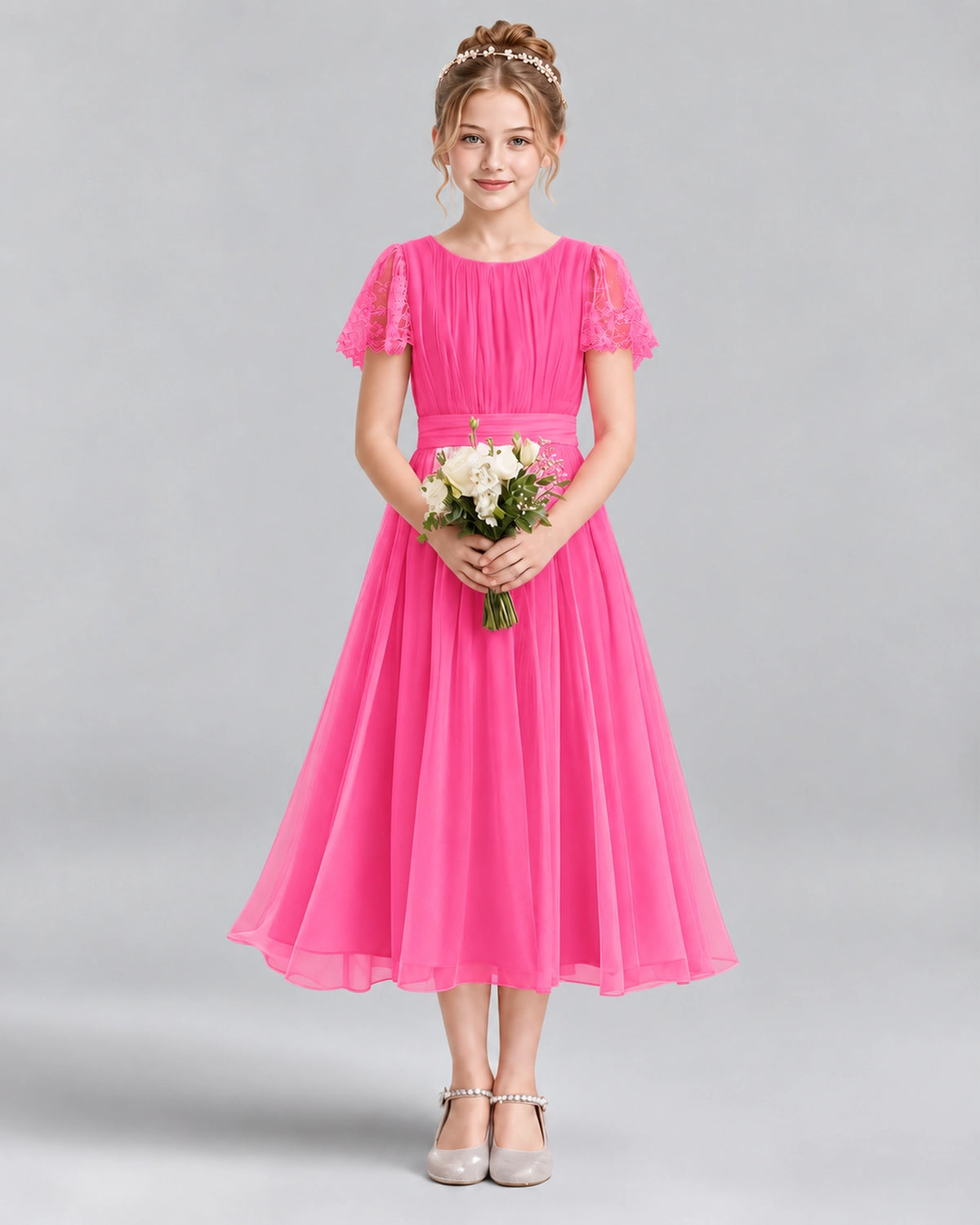 Hot Pink A-line Junior Bridesmaid Dresses Front