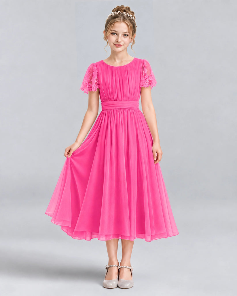 Hot Pink A-line Junior Bridesmaid Dresses Pose