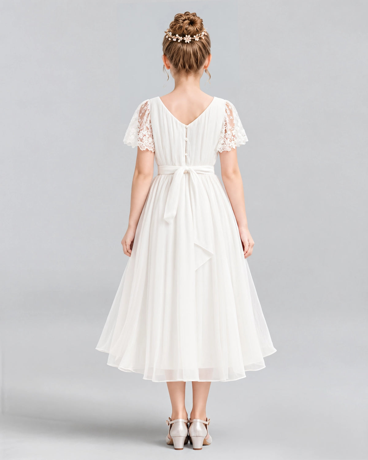 Ivory A-line Junior Bridesmaid Dresses Back