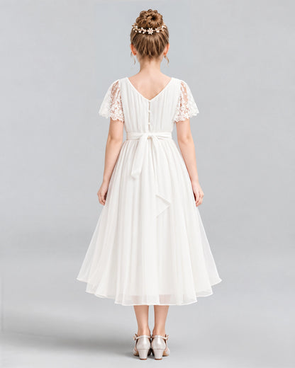 Ivory A-line Junior Bridesmaid Dresses Back