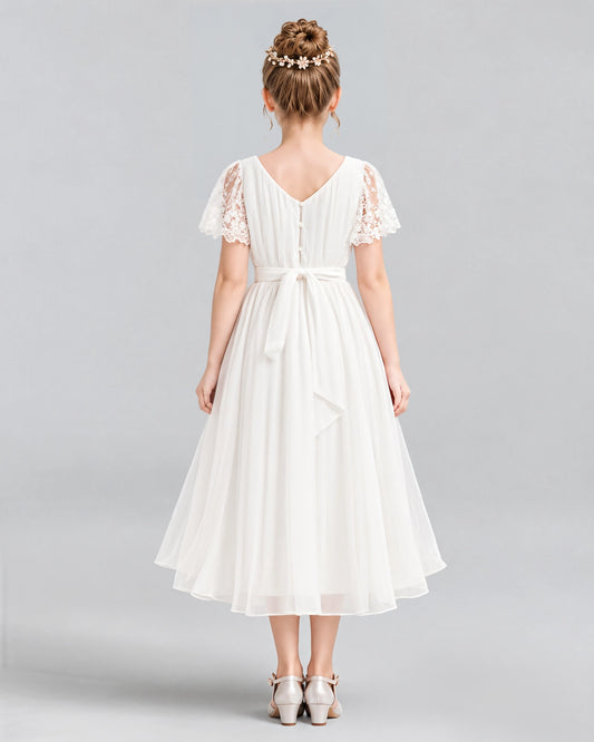 Ivory A-line Junior Bridesmaid Dresses Back