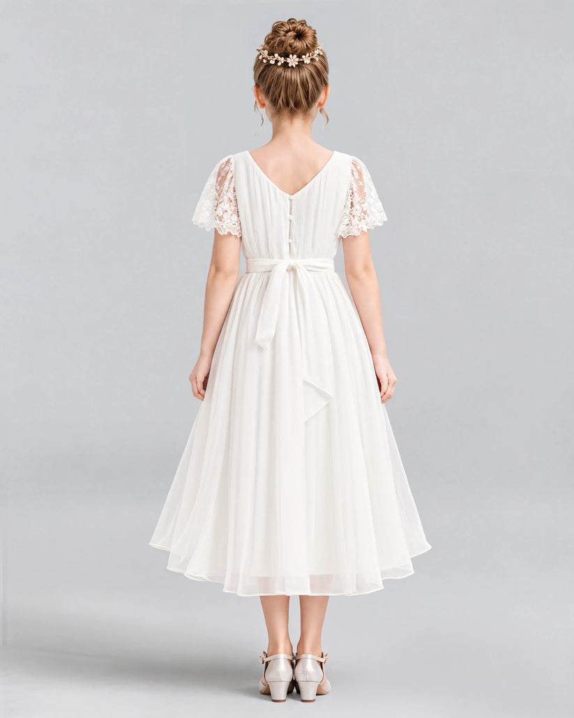 Ivory A-line Junior Bridesmaid Dresses Back