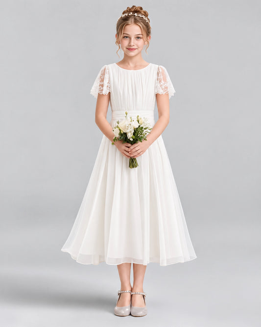 Ivory A-line Junior Bridesmaid Dresses Front