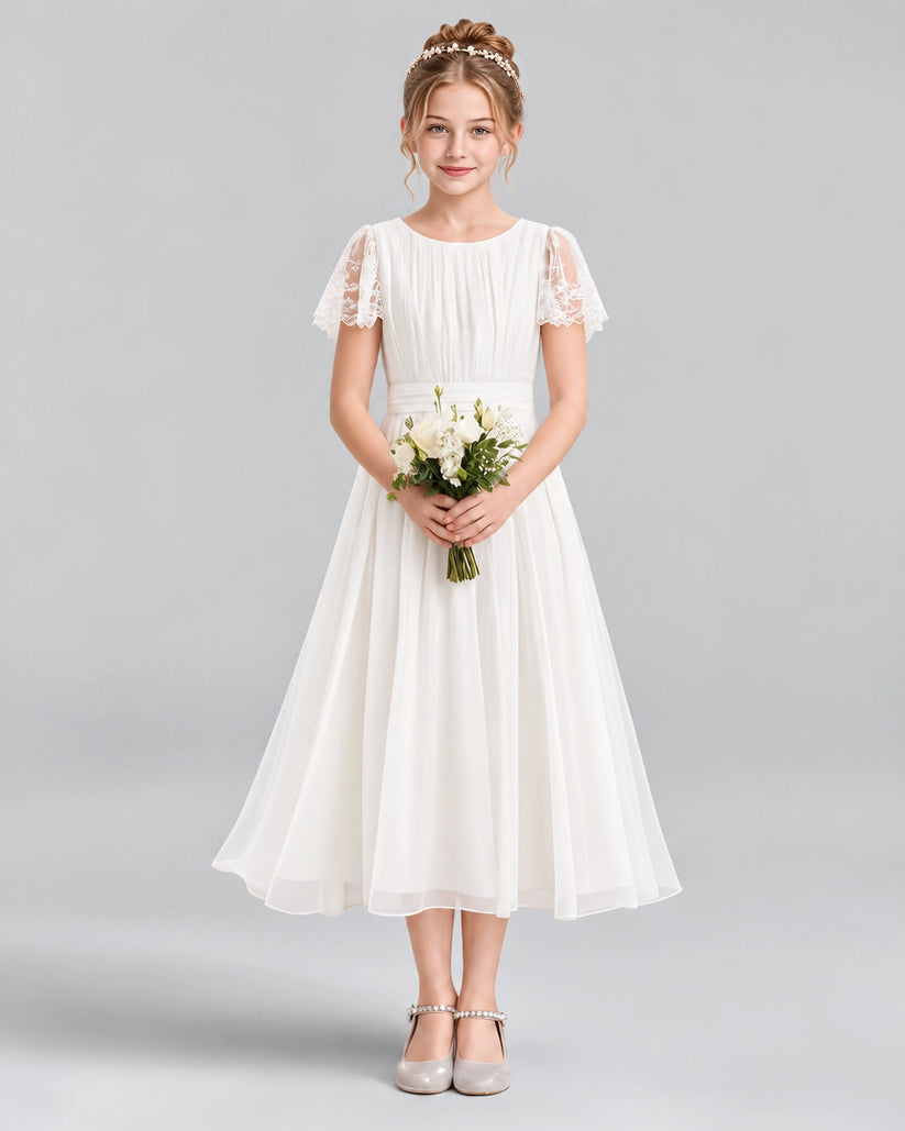 Ivory A-line Junior Bridesmaid Dresses Front