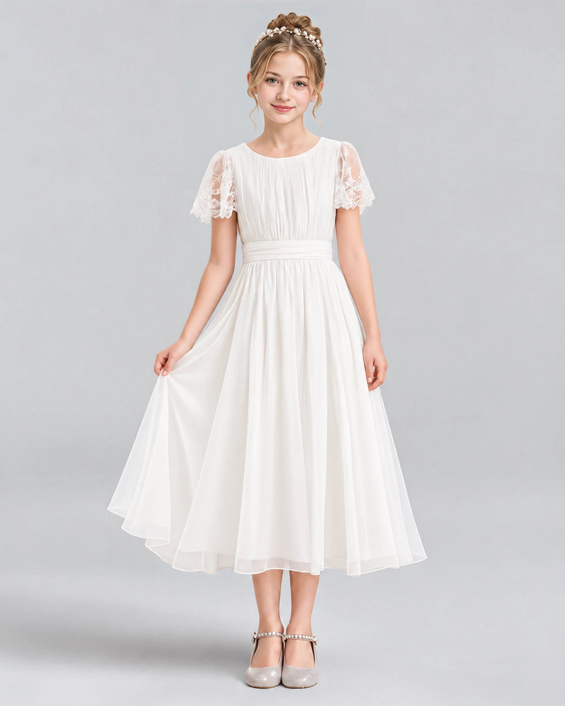 Ivory A-line Junior Bridesmaid Dresses Pose