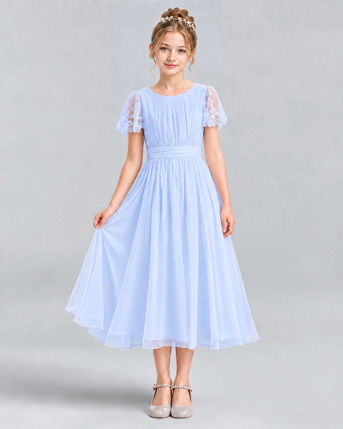 Lavender A-line Junior Bridesmaid Dresses Pose