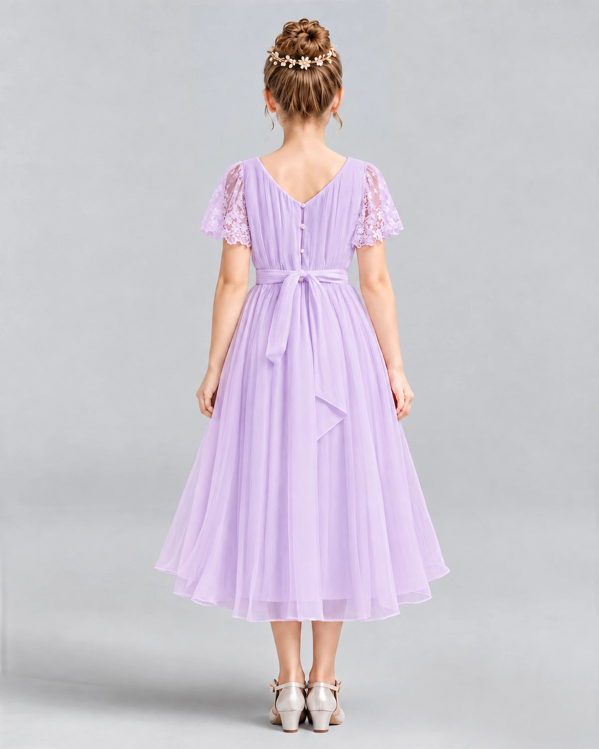 Lilac A-line Junior Bridesmaid Dresses Back
