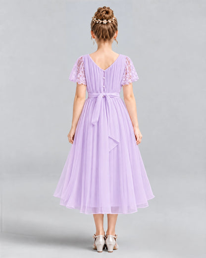 Lilac A-line Junior Bridesmaid Dresses Back