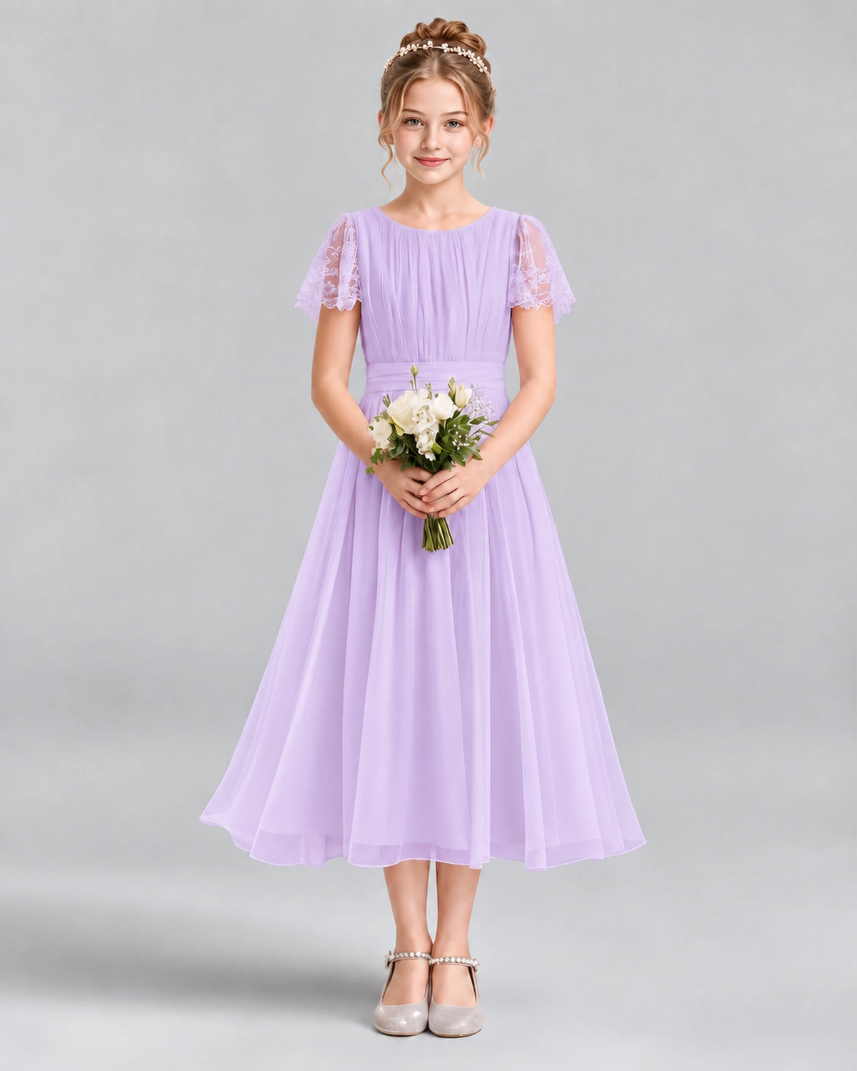 Lilac A-line Junior Bridesmaid Dresses Front