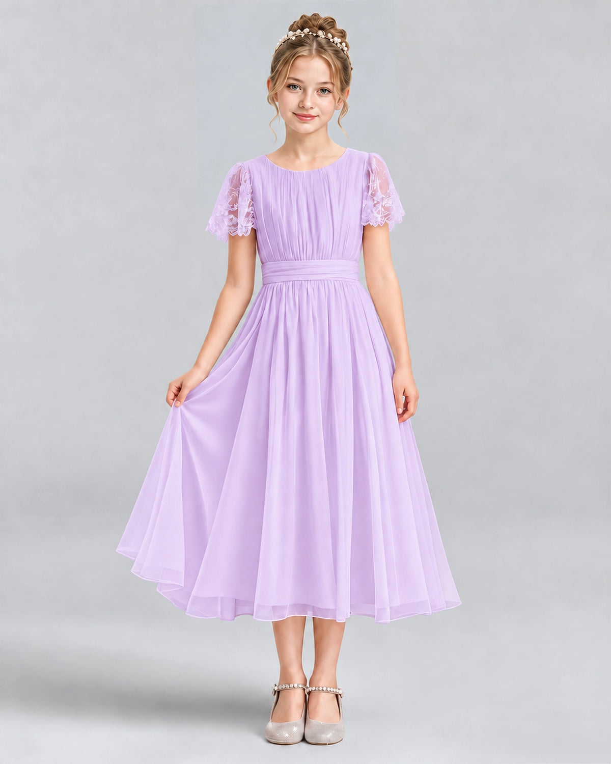 Lilac A-line Junior Bridesmaid Dresses Pose