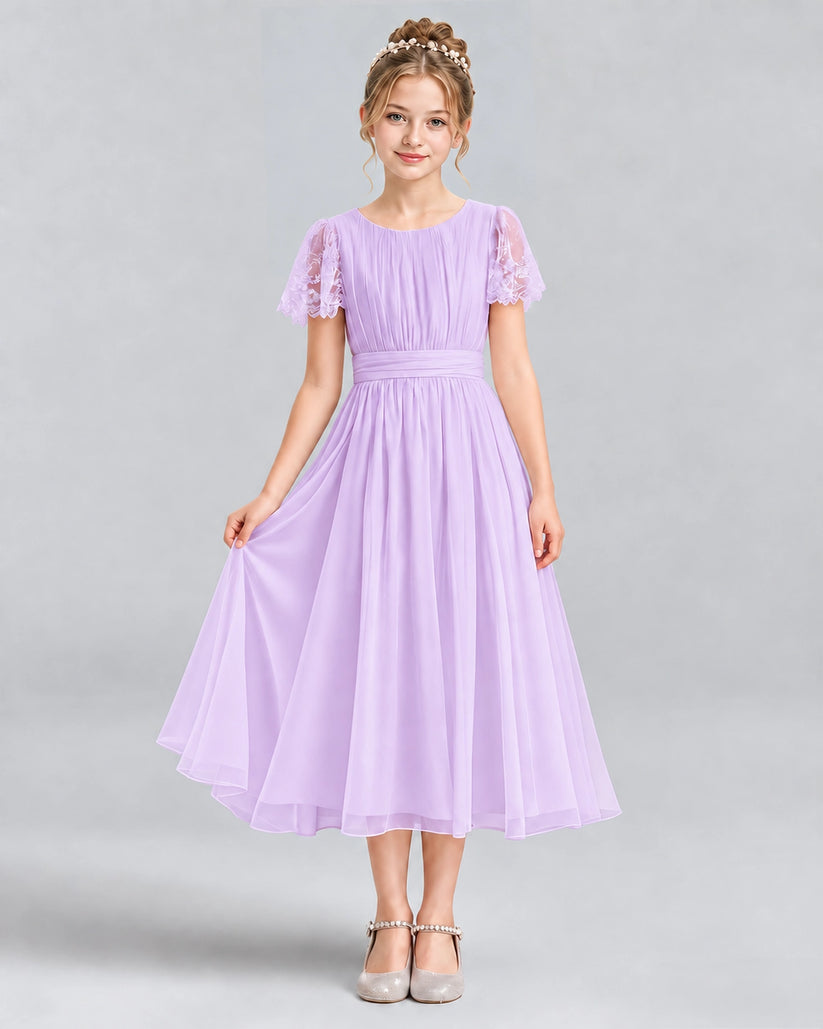 Lilac A-line Junior Bridesmaid Dresses Pose