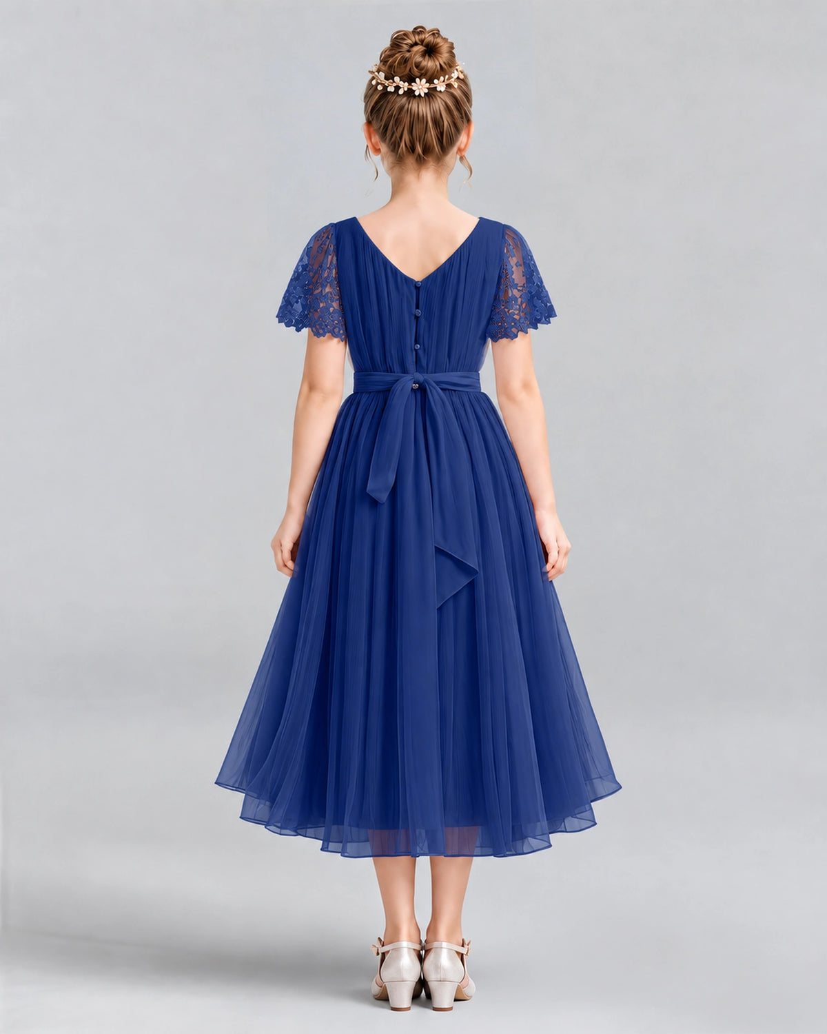 Navy Blue A-line Junior Bridesmaid Dresses Back