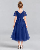 Navy Blue A-line Junior Bridesmaid Dresses Back