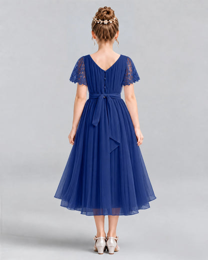 Navy Blue A-line Junior Bridesmaid Dresses Back