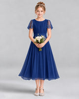 Navy Blue A-line Junior Bridesmaid Dresses Front