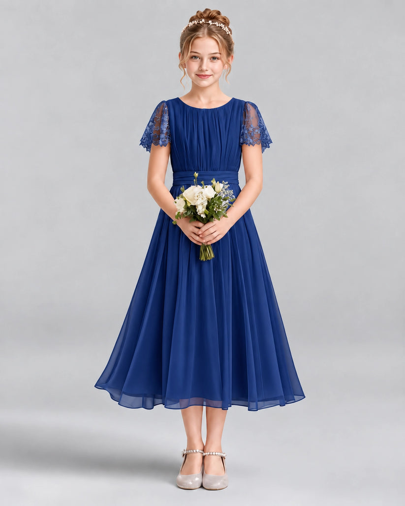Navy Blue A-line Junior Bridesmaid Dresses Front