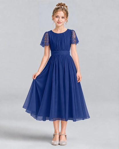 Navy Blue A-line Junior Bridesmaid Dresses Pose