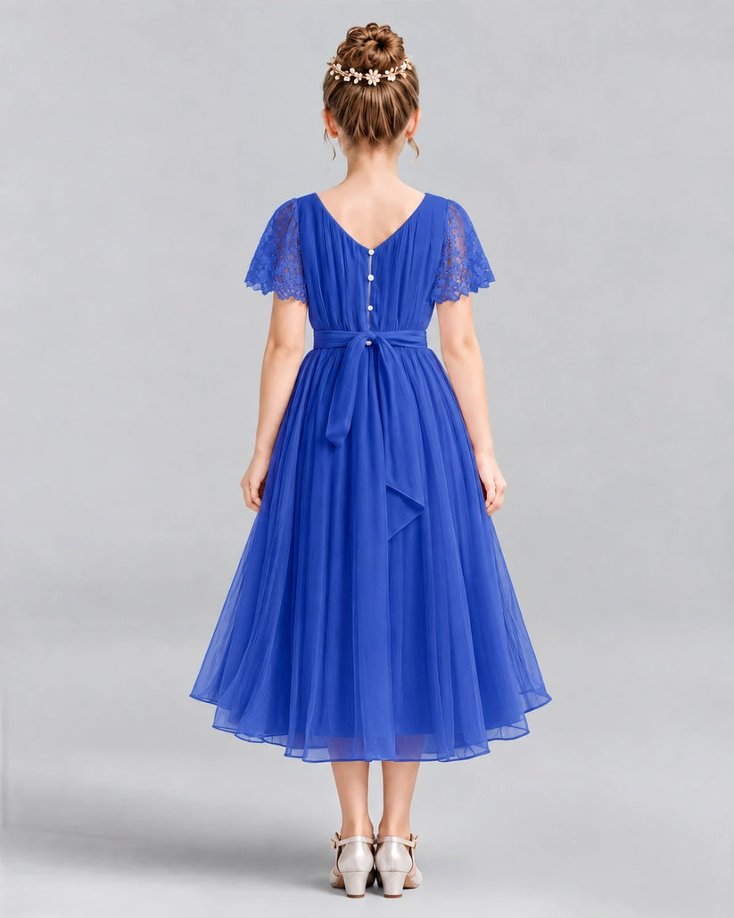 Royal Blue A-line Junior Bridesmaid Dresses Back