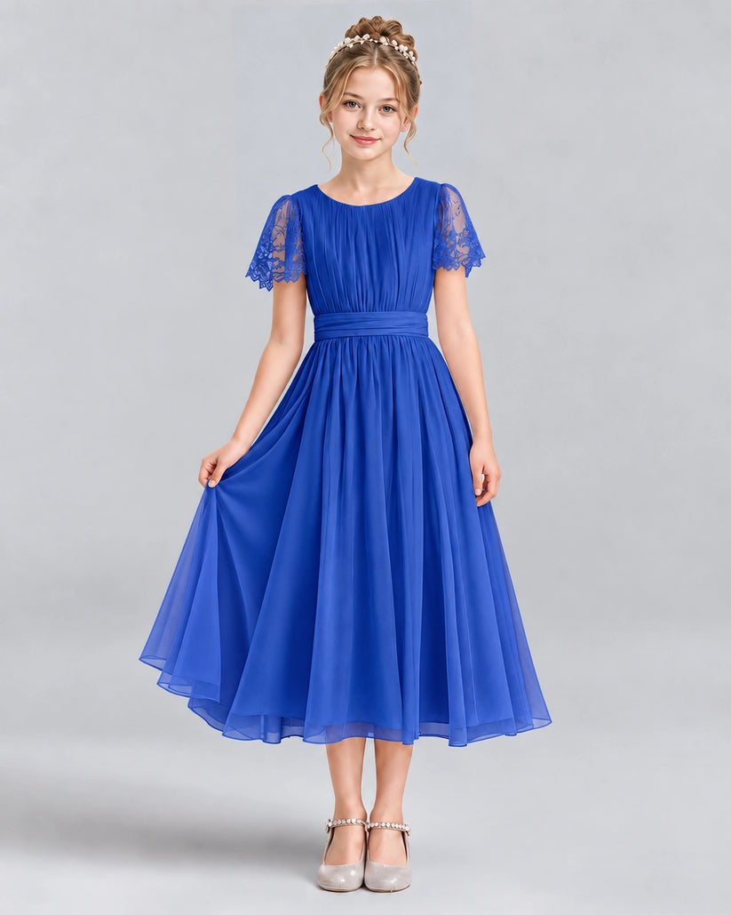 Royal Blue A-line Junior Bridesmaid Dresses Pose