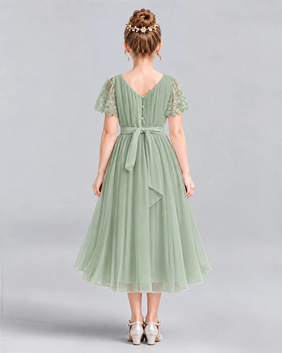 Sage Green A-line Junior Bridesmaid Dresses Back