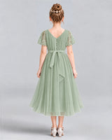 Sage Green A-line Junior Bridesmaid Dresses Back