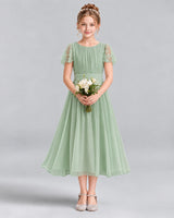 Sage Green A-line Junior Bridesmaid Dresses Front