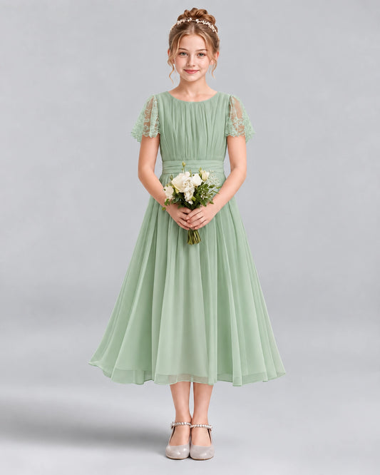 Sage Green A-line Junior Bridesmaid Dresses Front