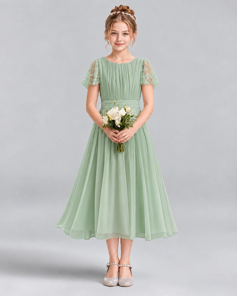 Sage Green A-line Junior Bridesmaid Dresses Front
