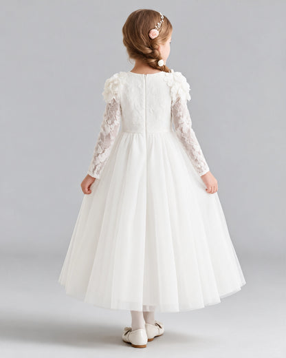 White A-line Flower Girl Dresses Back