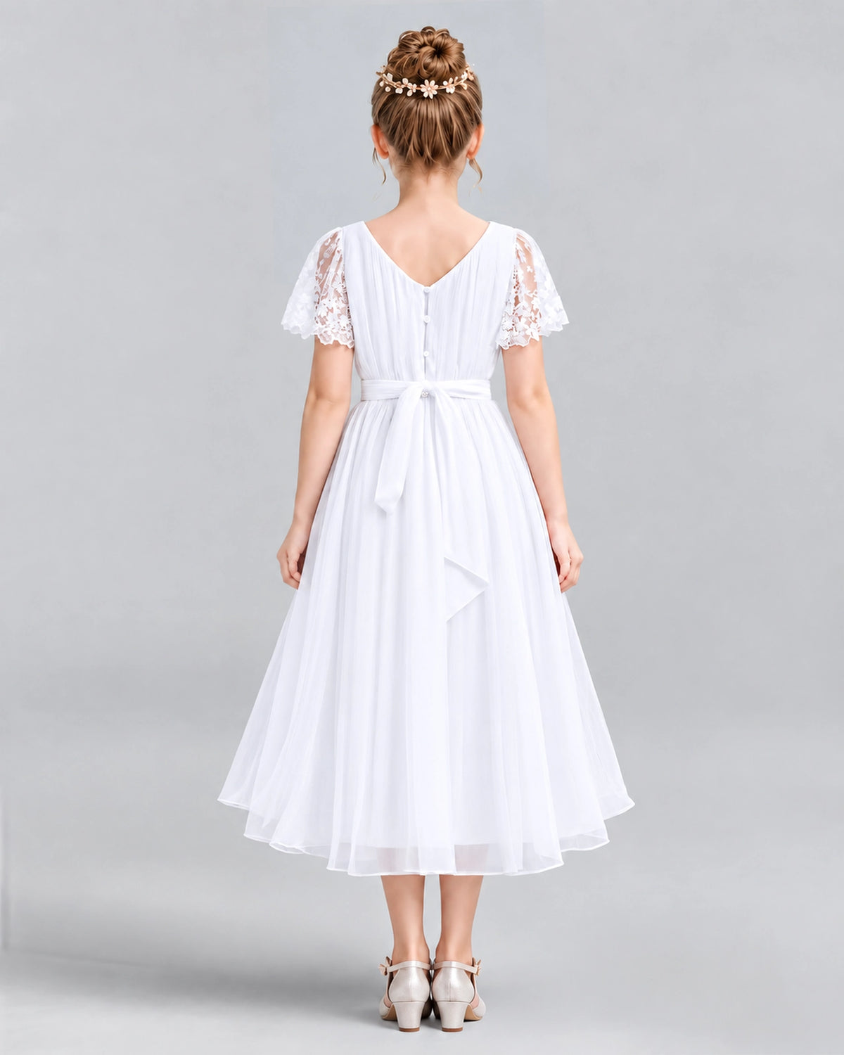 White A-line Junior Bridesmaid Dresses Back
