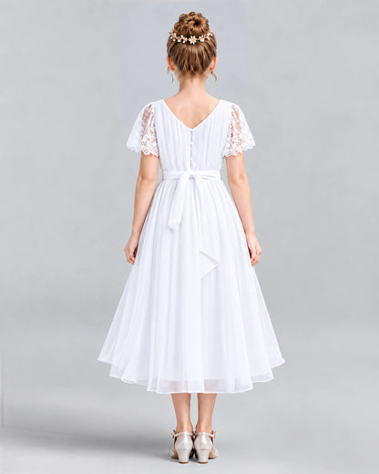 White A-line Junior Bridesmaid Dresses Back