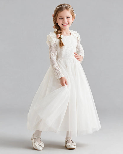 White A-line Flower Girl Dresses Front