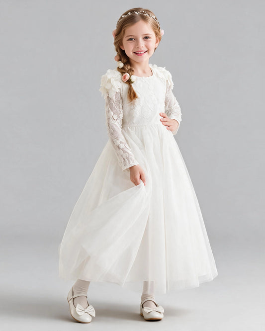 White A-line Flower Girl Dresses Front