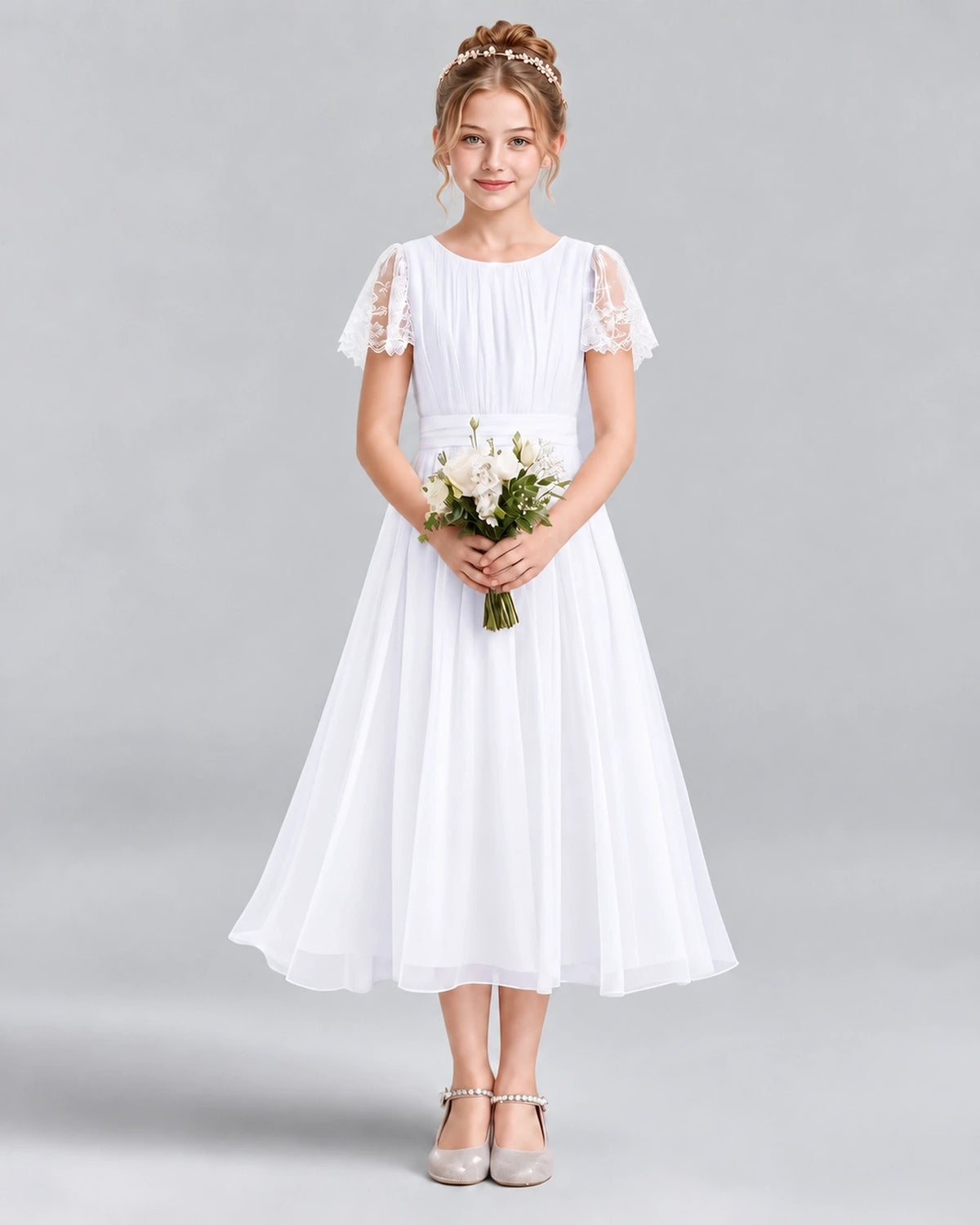 White A-line Junior Bridesmaid Dresses Front