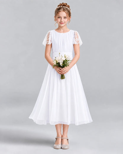 White A-line Junior Bridesmaid Dresses Front