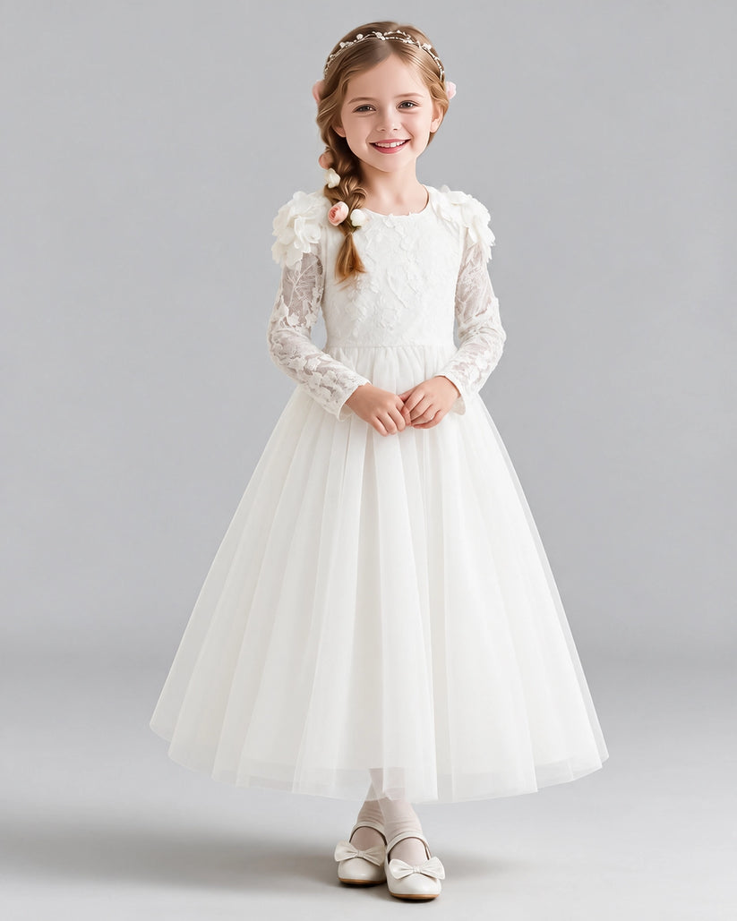 White A-line Flower Girl Dresses Pose