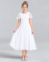 White A-line Junior Bridesmaid Dresses Pose