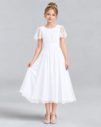 White A-line Junior Bridesmaid Dresses Pose