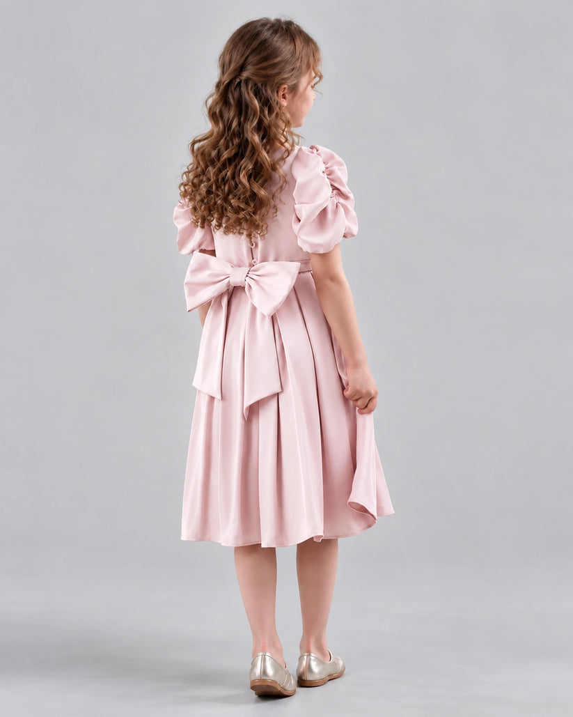 Blush Pink A-line Girls Formal Dresses Back