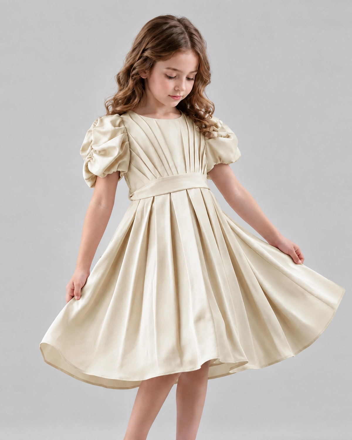 Champagne A-line Girls Formal Dresses Front