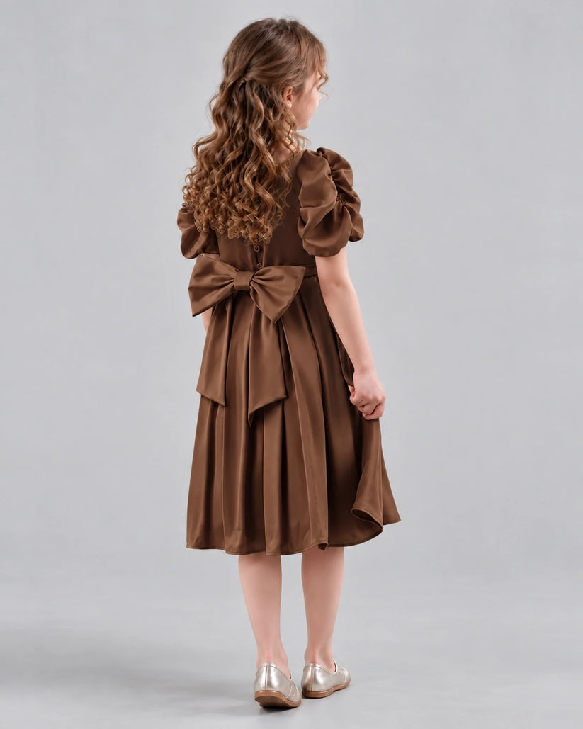 Chocolate A-line Girls Formal Dresses Back