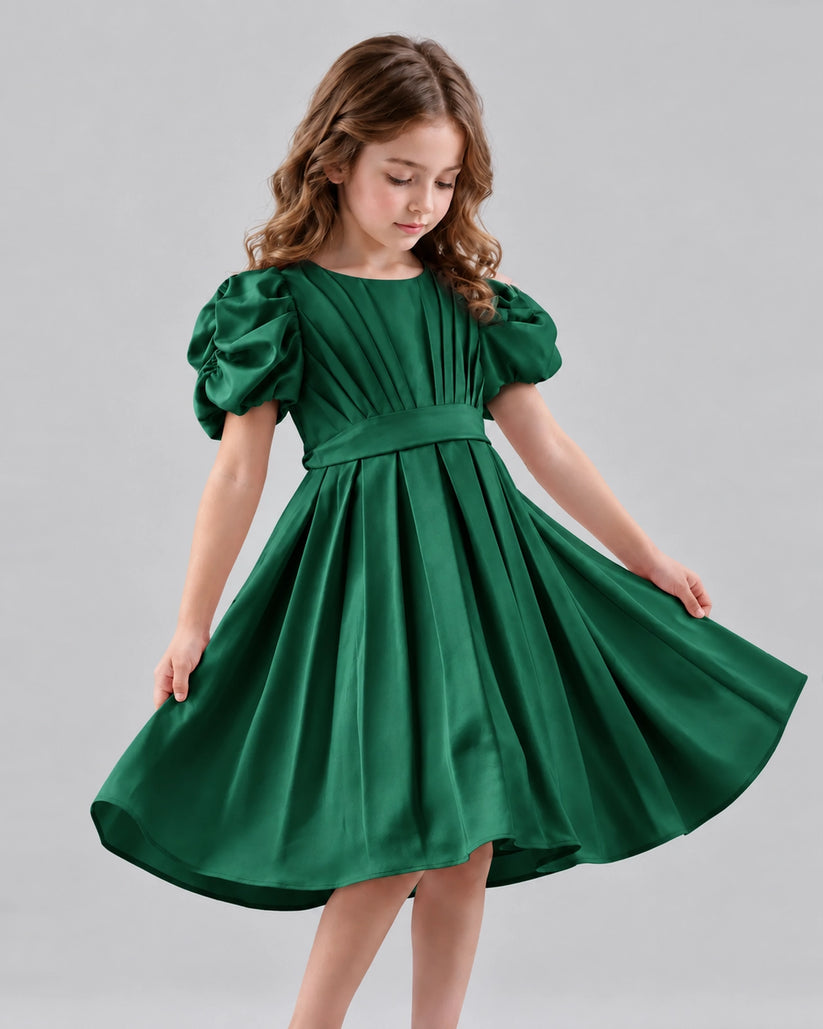 Dark Green A-line Girls Formal Dresses Front