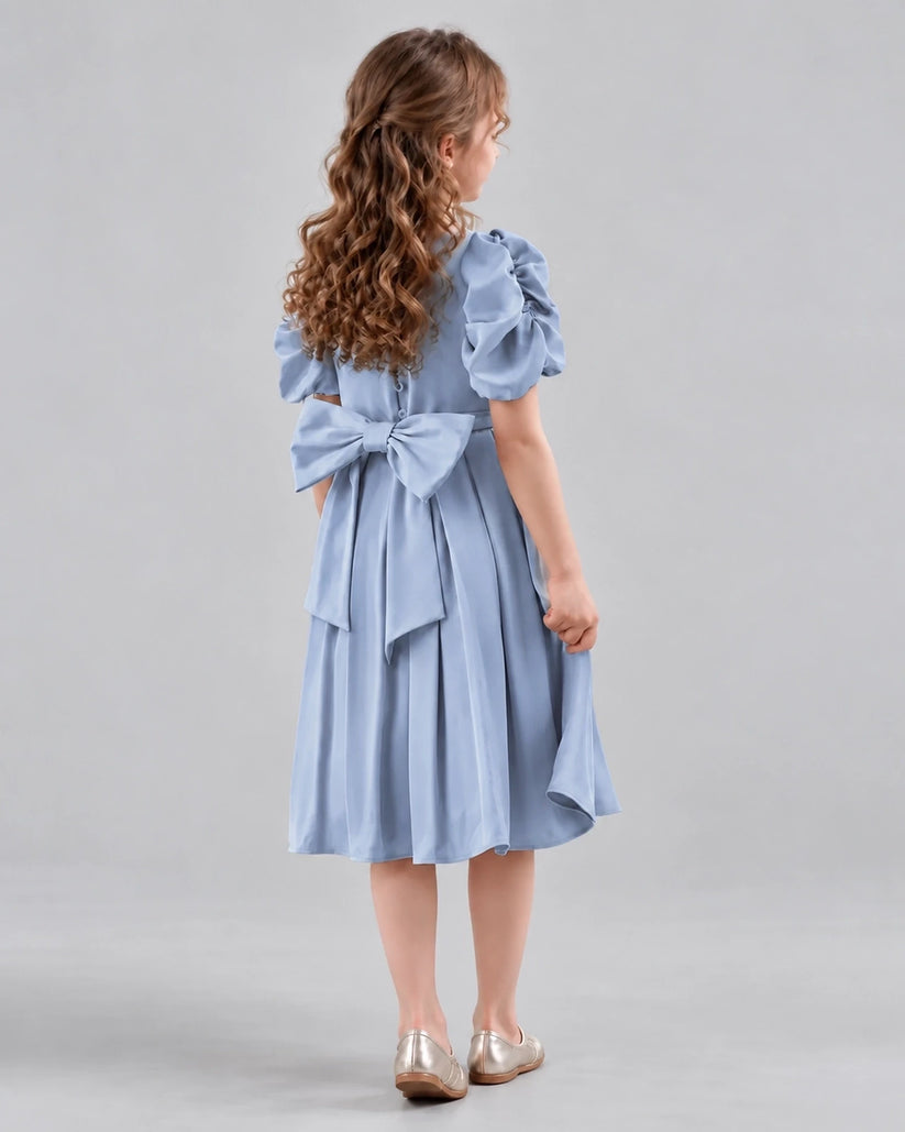 Dusty Blue A-line Girls Formal Dresses Back