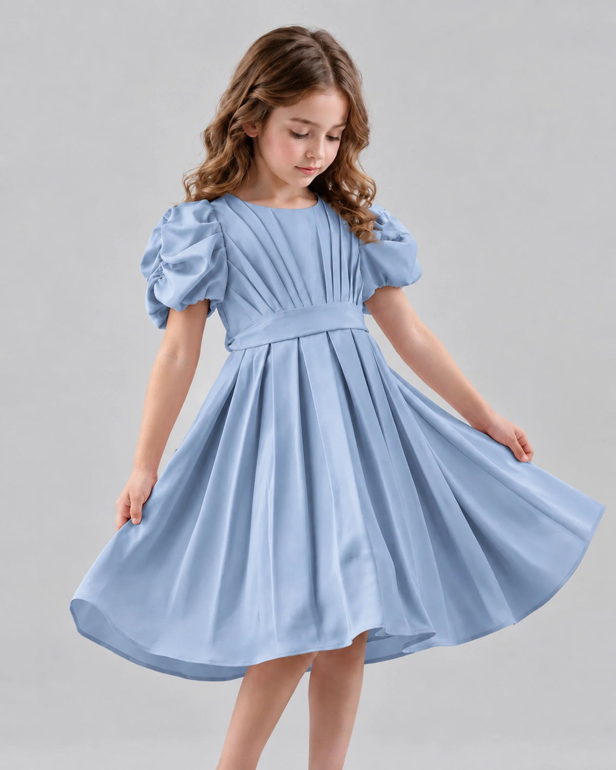 Dusty Blue A-line Girls Formal Dresses Front