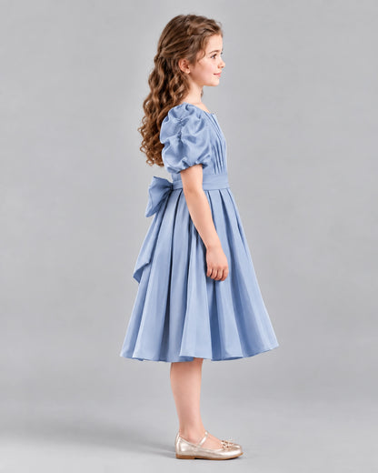 Dusty Blue A-line Girls Formal Dresses Side