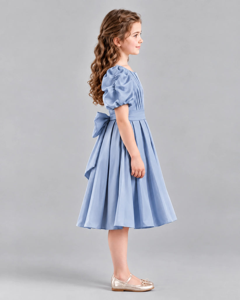 Dusty Blue A-line Girls Formal Dresses Side