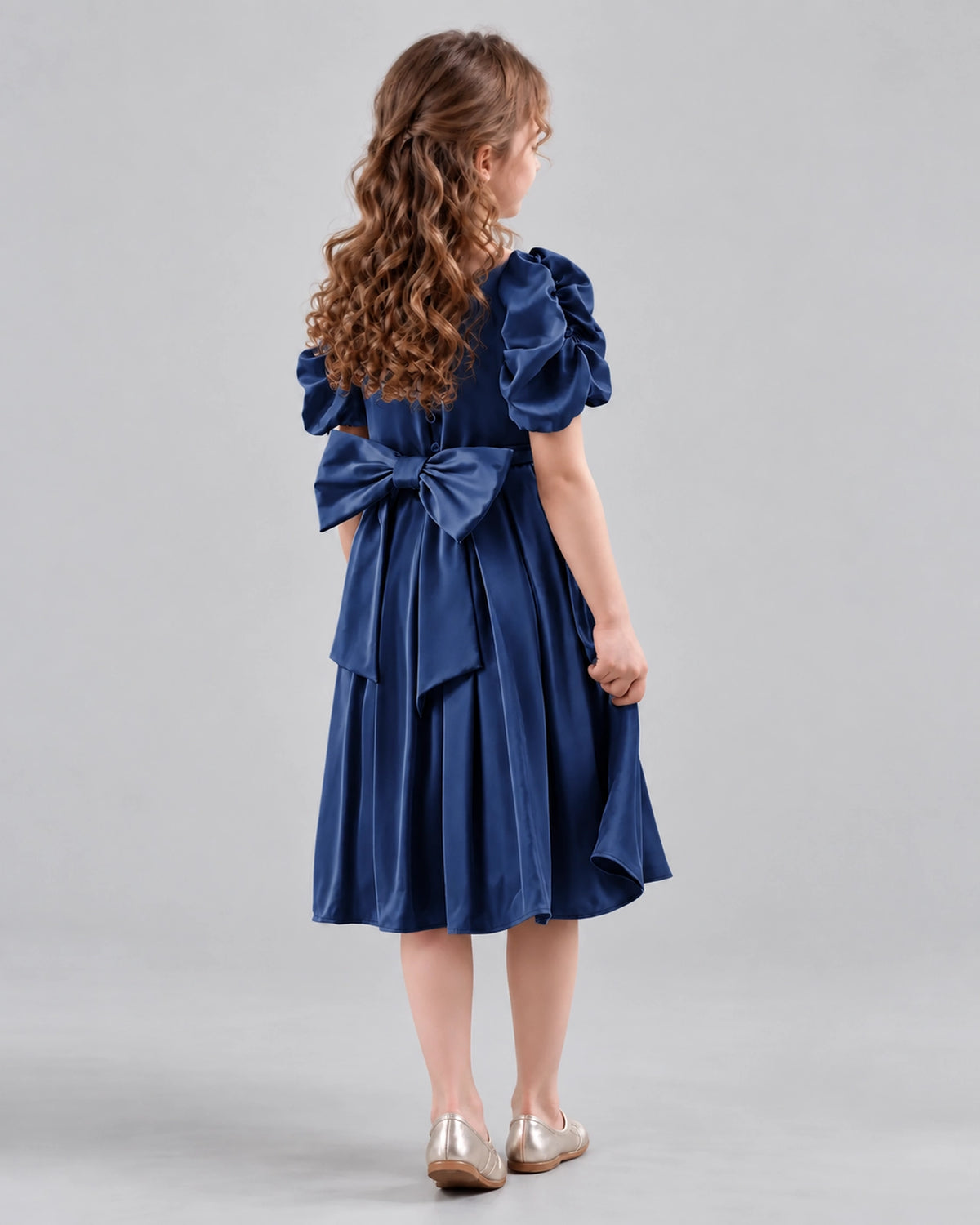 Navy Blue A-line Girls Formal Dresses Back