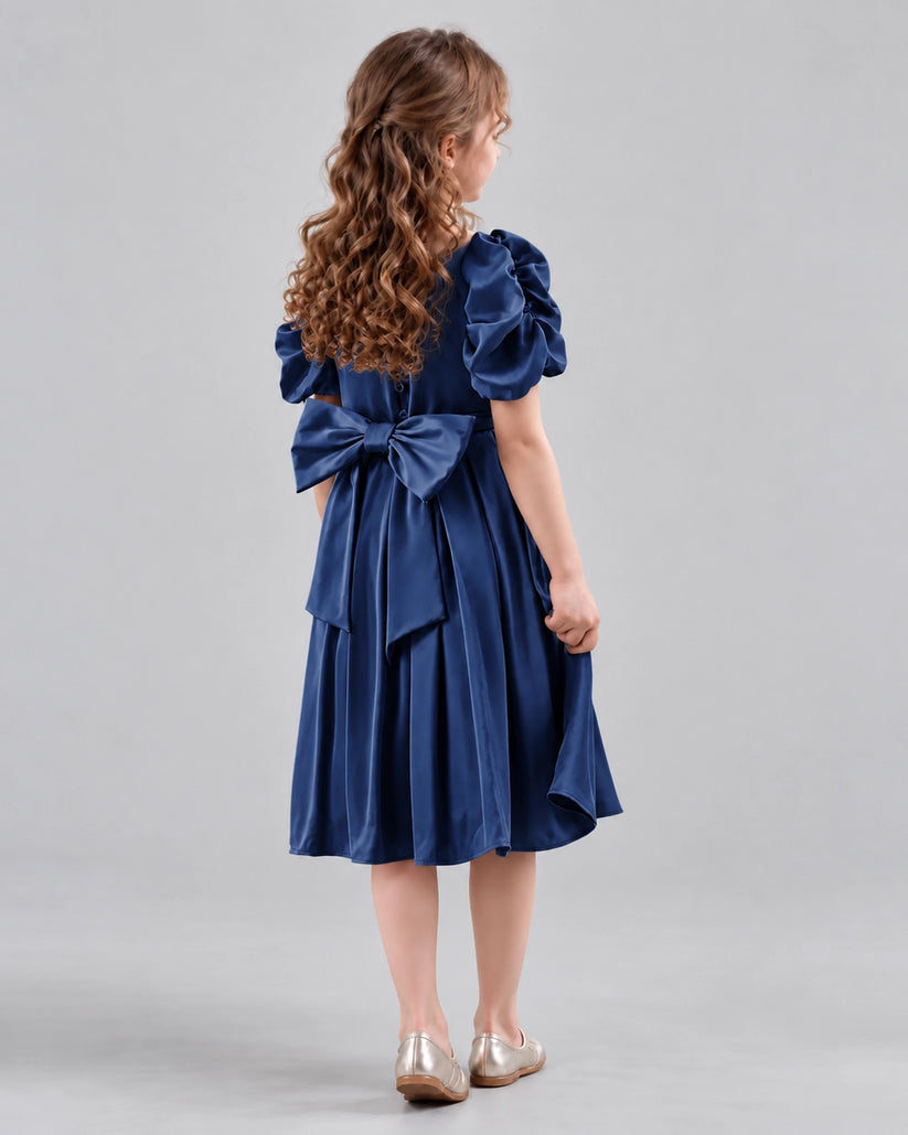 Navy Blue A-line Girls Formal Dresses Back
